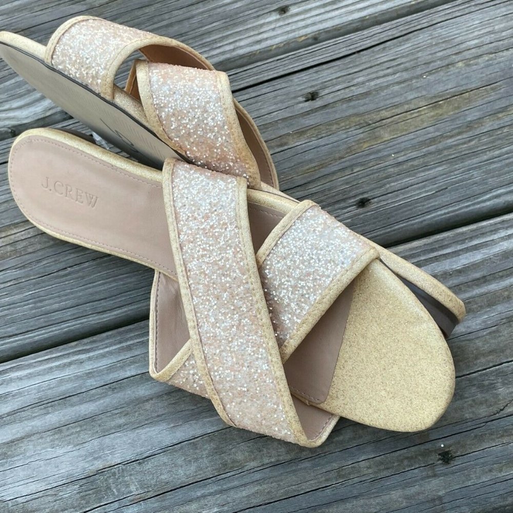 J. Crew Women Sandal Flat Shoes Sparkling man made Upper Gold Tone Size 10 - Picture 9 of 12